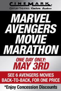 Poster art for "Cinemark Marvel Avengers Movie Marathon."