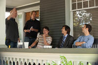 Directors Scott Moore, Jon Lucas, Miles Teller, Justin Chon and Skylar Astin on the set of "21 and Over."