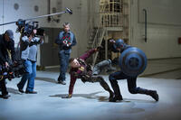 Georges St-Pierre and Chris Evans on the set of "Captain America: The Winter Soldier."
