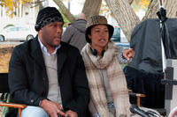 Producer Tyler Perry and director Tina Gordon Chism on the set of "Peeples."