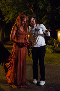 Chloe Moretz and director Kimberly Peirce on the set of "Carrie."