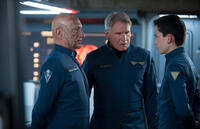 Ben Kingsley, Harrison Ford and Asa Butterfield in "Ender's Game."