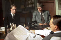 T.R. Knight as Harold Parrott, Toby Huss as Clyde Sukeforth and Harrison Ford as Branch Rickey in "42."