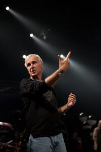 Executive producer James Cameron on the set of "Cirque du Soleil: Worlds Away."