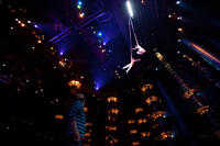 Director Andrew Adamson, Igor Zaripov and Erica Linz on the set of "Cirque du Soleil: Worlds Away."