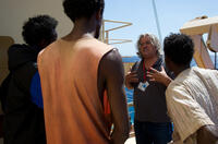 Director Paul Greengrass on the set of "Captain Phillips."