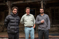 Director Fede Alvarez, Producer Rob Tapert and writer Rodo Sayagues on the set of "Evil Dead."