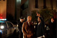 Russell Crowe and director Allen Hughes on the set of "Broken City."