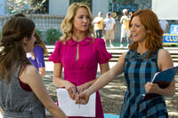 Brittany Snow and Anna Camp on the set of "Pitch Perfect."