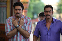 Abhishek Bachchan and Ajay Devgn in "Bol Bachchan."