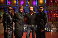 Ajay Devgn, Amitabh Bachchan, director Rohit Shetty and Abhishek Bachchan on the set of "Bol Bachchan."