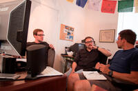 Editor Scott McElroy, producer Don Hahn and director Michael Brown on the set of "High Ground."