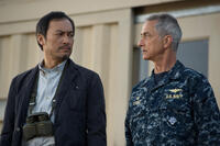 Ken Watanabe as Dr. Ishiro Serizawa and David Strathairn as Adm. William Stenz in "Godzilla."