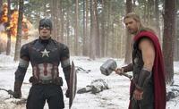 Chris Evans as Captain America and Chris Hemsworth as Thor in "Avengers: Age of Ultron."