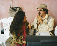 Golshifteh Farahani and director Atiq Rahimi on the set of "The Patience Stone."