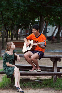 Isabelle Huppert and Yu Junsang in "In Another Country."