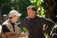 Director Damian Lee and Andy Garcia on the set of "A Dark Truth."