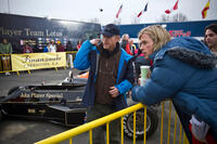 Director Ron Howard and Chris Hemsworth on the set of "Rush."