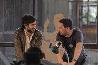 Gael Garcia Bernal and director Pablo Larrain on the set of "No."