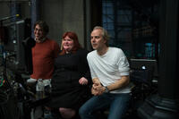 Josh, Cassandra Clare and Director Harald Zwart on the set of "The Mortal Instruments: City of Bones."