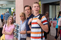 Emma Roberts as Casey Mathis, Jennifer Aniston as Rose O'Reilly, Jason Sudeikis as David Clark and Will Poulter as Kenny Rossmore in "We're the Millers."