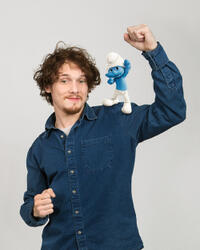 Anton Yelchin on the set of "The Smurfs 2."