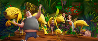 Brent voiced by Andy Samberg, Sam Sparks voiced by Anna Faris and Flint Lockwood voiced by Bill Hader in "Cloudy with a Chance of Meatballs 2."