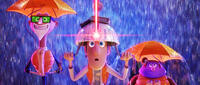 Chest V voiced by Will Forte, Flint voiced by Bill Hader and Barb voiced by Kristen Schaal in "Cloudy with a Chance of Meatballs 2."