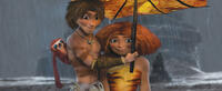 Belt voiced by Chris Sanders, Guy voiced by Ryan Reynolds and Eep voiced by Emma Stone in "The Croods."