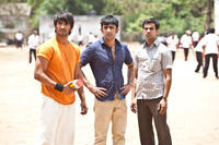 Sushant Singh Rajput as Ishaan, Amit Sadh as Omi and Raj Kumar Yadav as Govind in "Kai Po Che."