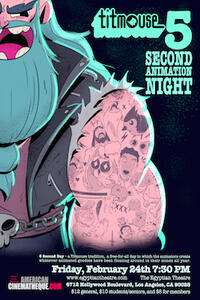 Poster art for "Titmouse 5 Second Animation Night."