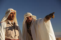 Jan Uddin as Ibn Idriss and Antonio Banderas as Emir Nesib in "Day of the Falcon."