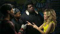 Alphonso McAuley as Pookie, Lawrence Gilliard Jr. as Scrilla, Da'Vone McDonald as Hulk and Elizabeth Banks as Meghan Miles in "Walk of Shame."