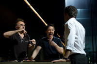 Director Danny Boyle, James McAvoy and Vincent Cassel on the set of "Trance."