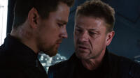 Channing Tatum as Caine Wise and Sean Bean as Stinger Apini in "Jupiter Ascending."