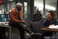 Morgan Freeman as Joseph Tagger and Johnny Depp as Will Caster in "Transcendence."