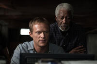 Paul Bettany as Max Waters and Morgan Freeman as Joseph Tagger in "Transcendence."