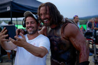 Director Brett Ratner and Dwayne Johnson on the set of "Hercules."