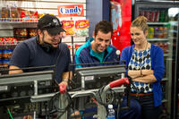 Director Frank Coraci, Adam Sandler and Drew Barrymore on the set of "Blended."