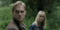Wyatt Russell as Deputy Anders and Ambyr Childers as Iris Parker in "We Are What We Are."