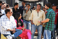 Producer Rahul Mittra, Sonakshi Sinha, director Tigmanshu Dhulia and Saif Ali Khan on the set of "Bullett Raja."