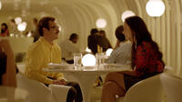 Joaquin Phoenix as Theodore and Olivia Wilde as Blind Date in "Her."