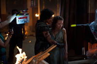 Kit Harington and Emily Browning on the set of "Pompeii."