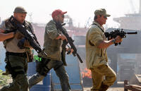 Randy Couture as Toll Road, Jason Statham as Lee Christmas and Sylvester Stallone as Barney Ross in "The Expendables 3."