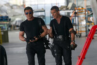 Sylvester Stallone as Barney Ross and Antonio Banderas as Galgo in "The Expendables 3."