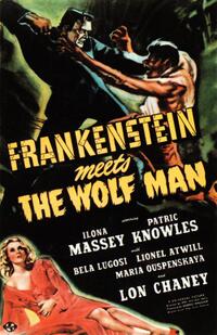 Poster art for "Frankenstein Meets The Wolf Man."