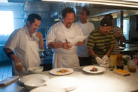 John Leguizamo, director Jon Favreau, Bobby Cannavale and Roy Choi on the set of "Chef."