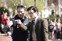 Director John Krokidas and Daniel Radcliffe on the set of "Kill Your Darlings."