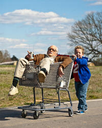Johnny Knoxville as Irving Zisman and Jackson Nicoll as Billy in "Jackass Presents: Bad Grandpa."