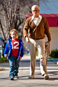 Jackson Nicoll as Billy and Johnny Knoxville as Irving Zisman in "Jackass Presents: Bad Grandpa."